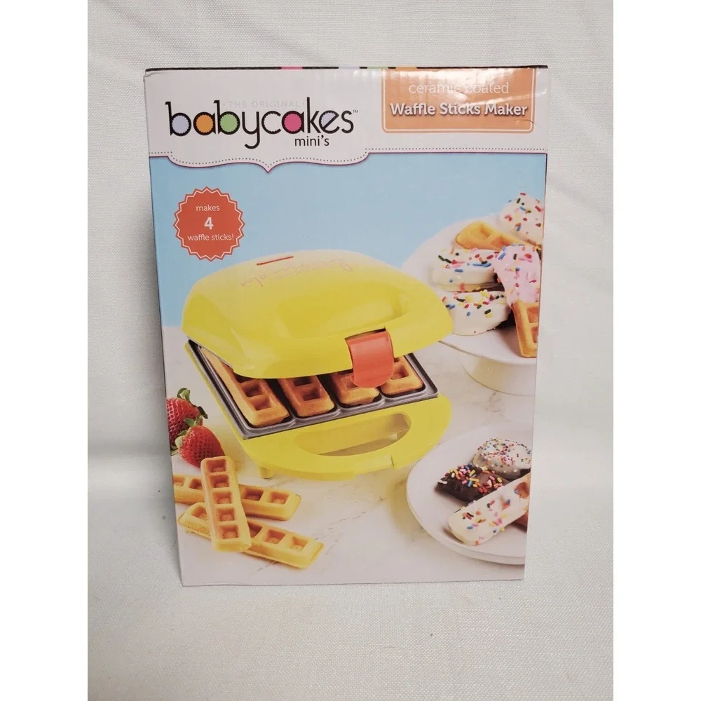 Babycakes Mini's Ceramic Coated Waffle Sticks Maker Yellow WMM-401‎ Makes 4 NEW